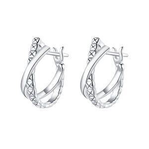 Platinum Plated Criss Cross 925 Sterling Silver Huggies Earrings